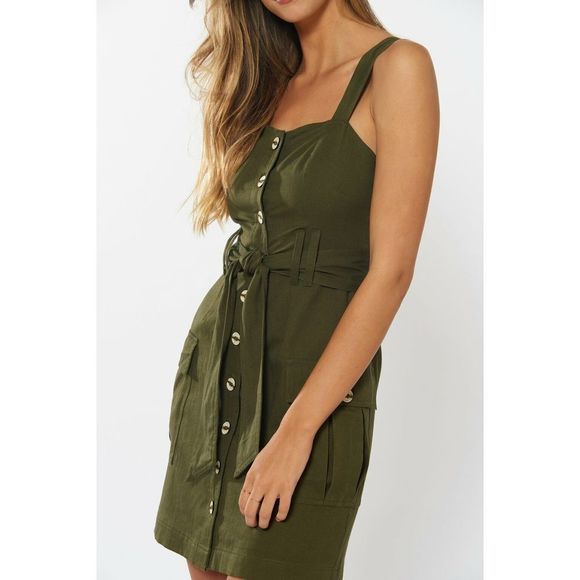 Red Carter Sz Medium Kendall Safari Green Button Mini Dress $190 - Picture 8 of 10